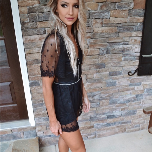 Star Detailing Lace Overlay Romper - Picture 2 of 3
